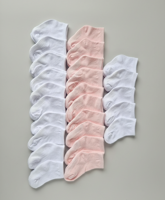 Gripsokken Megapack 25x Wit & Roze/Blauw